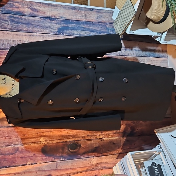 H&M Double Breasted Belted Black Trench Coat Size XL - Picture 2 of 6